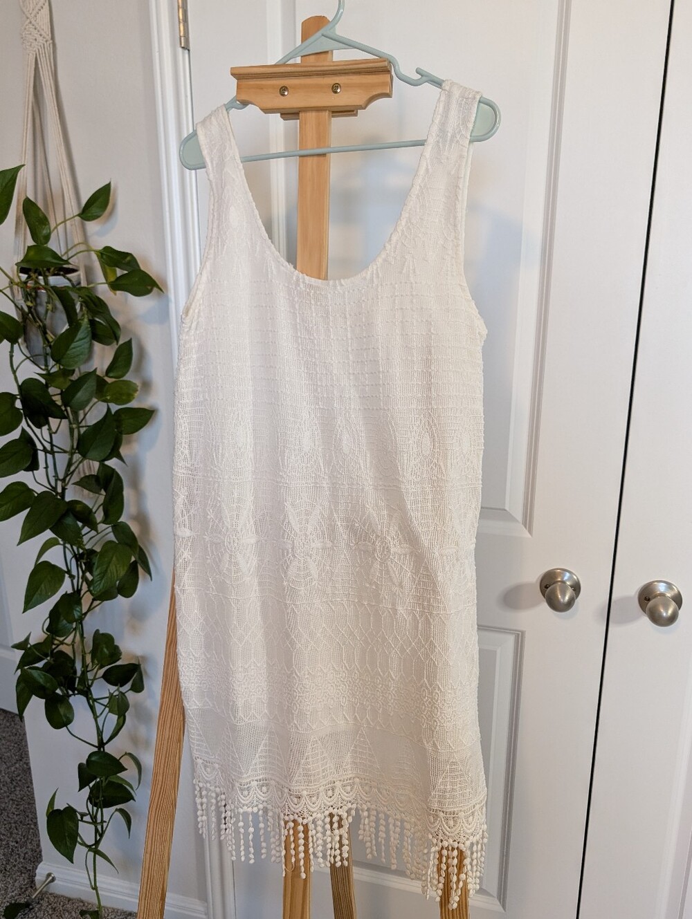 Casual White Textured Tank Dress, Size M